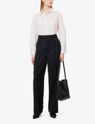 VINCE: Patch-Pocket Curved Hem Cotton-Poplin Shirt