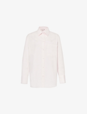 VINCE: Patch-Pocket Curved Hem Cotton-Poplin Shirt