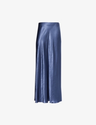 VINCE WOMENS FLARED SATIN MAXI SKIRT PERI