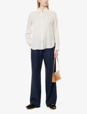 VINCE: Utility Two-Welt-Pockets Wide-Leg High-Rise Woven-Blend Trousers
