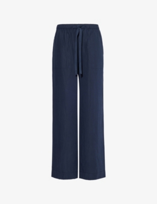 VINCE: Utility Two-Welt-Pockets Wide-Leg High-Rise Woven-Blend Trousers