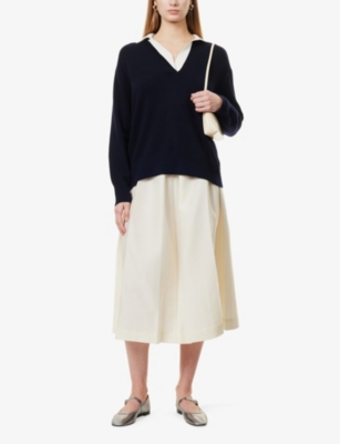 VINCE: Polo-collar long-sleeves stretch-wool blend jumper