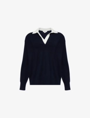 VINCE: Polo-collar long-sleeves stretch-wool blend jumper