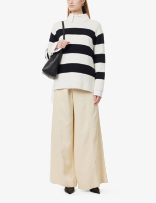 VINCE: Striped-print high-neck wool and cotton-blend jumper
