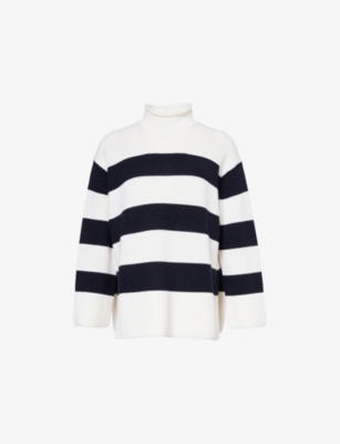 VINCE: Striped-print high-neck wool and cotton-blend jumper