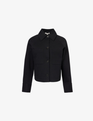 VINCE: Cropped Cotton-Blend Shirt Jacket