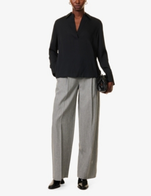 VINCE: Pressed-creases straight-leg mid-rise wool-blend trousers