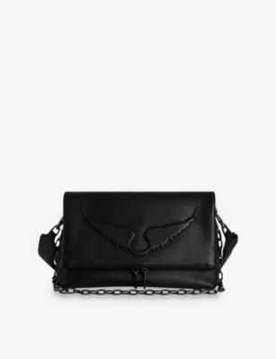 Zadig & Voltaire Womens Rocky Wing-embellished Grained-leather Cross-body Bag Noir