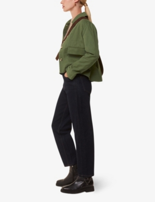 WHISTLES WOMENS DARK GREEN MARIE CASUAL RELAXED-FIT COTTON JACKET 