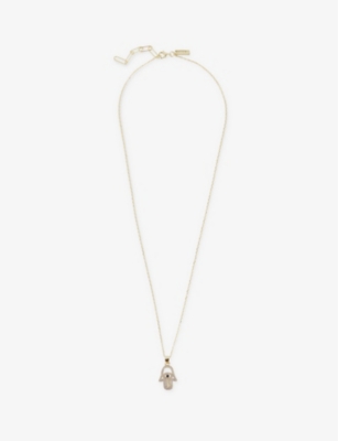 COMMONLINES: Studded Hasma 14ct yellow gold-plated 925 sterling-silver and cubic zirconia necklace