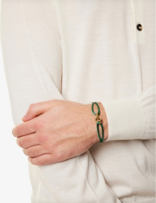 Commonlines Mens Element 14ct Yellow Gold-plated 925 Sterling-silver And Silk Cord Bracelet Green In Green