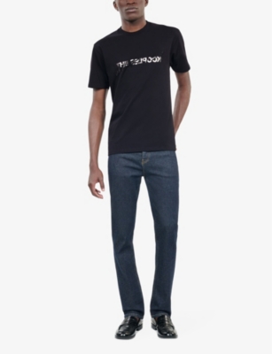 The Kooples Mens  Crewneck Brand-print Cotton-jersey T-shirt In Black