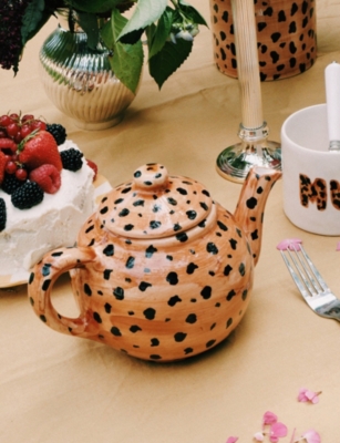 Anna + Nina Leopard Earthenware Teapot Multicoloured In Multicoloured