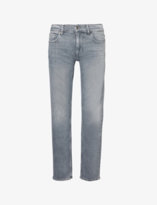 7 FOR ALL MANKIND: Slimmy Luxe brand-patch straight-leg slim-fit stretch-denim jeans