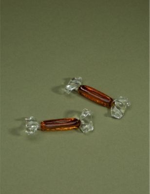 Gohar World Candy Murano Glass Cutlery Rest Set Of Two Amber In Amber