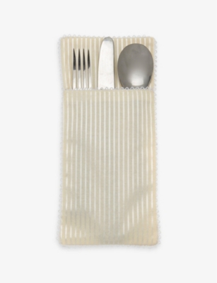 Striped cotton-blend cutlery pouches set of two