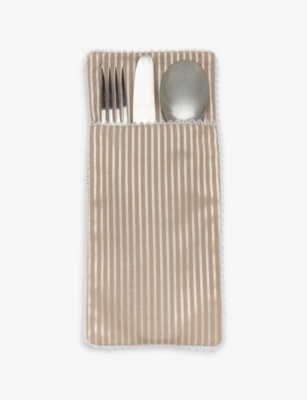 Striped cotton-blend cutlery pouches set of two