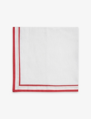 GOHAR WORLD RED STRIPE STRIPED-TRIM COTTON AND LINEN-BLEND NAPKINS SET OF TWO 