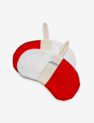Gohar World Bean Pot Striped Cotton Mitts Red And Silver In Red And Silver