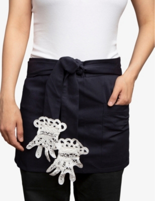 Gohar World Navy Hand-motif Lace-applique Metallic Faux-leather Mini Apron In Navy