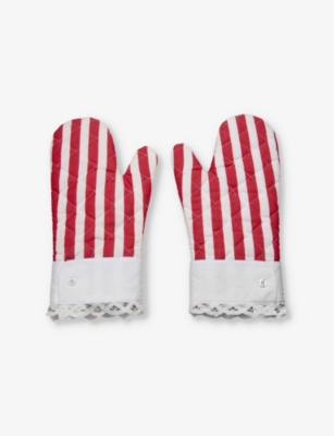Gohar World Red Stripe Lace-trim Striped Cotton Oven Gloves Set Of Two In Red Stripe