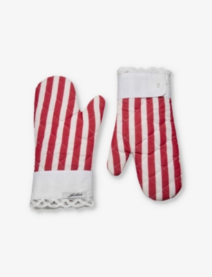 Gohar World Red Stripe Lace-trim Striped Cotton Oven Gloves Set Of Two