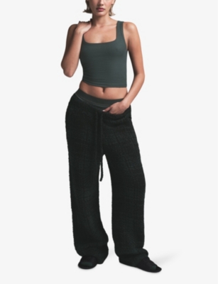 SKIMS: Check-print fluffy-knit jogging bottoms