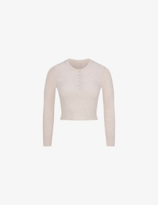 SKIMS: Henley cropped stretch-cotton top