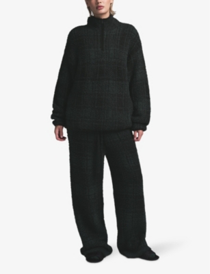 SKIMS: Check-print quarter-zip fluffy-knit jumper