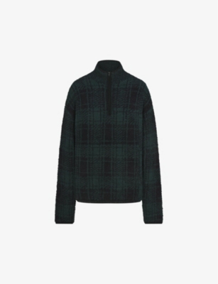 SKIMS: Check-print quarter-zip fluffy-knit jumper