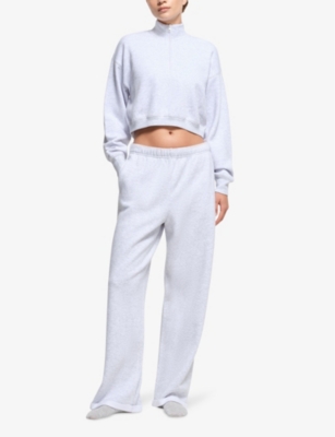 SKIMS: Cropped half-zip cotton-blend jumper