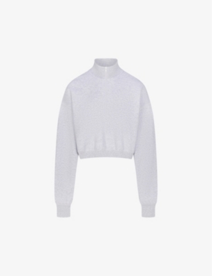 SKIMS: Cropped half-zip cotton-blend jumper