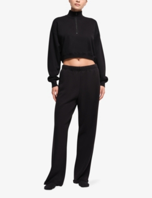 Cropped half-zip cotton-blend jumper