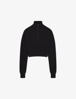 SKIMS: Cropped half-zip cotton-blend jumper
