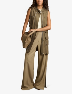 Reiss Womens Essie Patch-pocket Sleeveless Linen-blend Mini Dress Khaki In Khaki