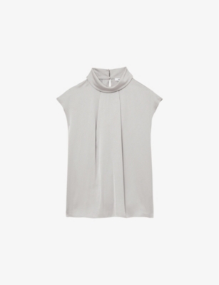 Reiss Womens Grey Dania High-neck Sleeveless Shell Top In Grey