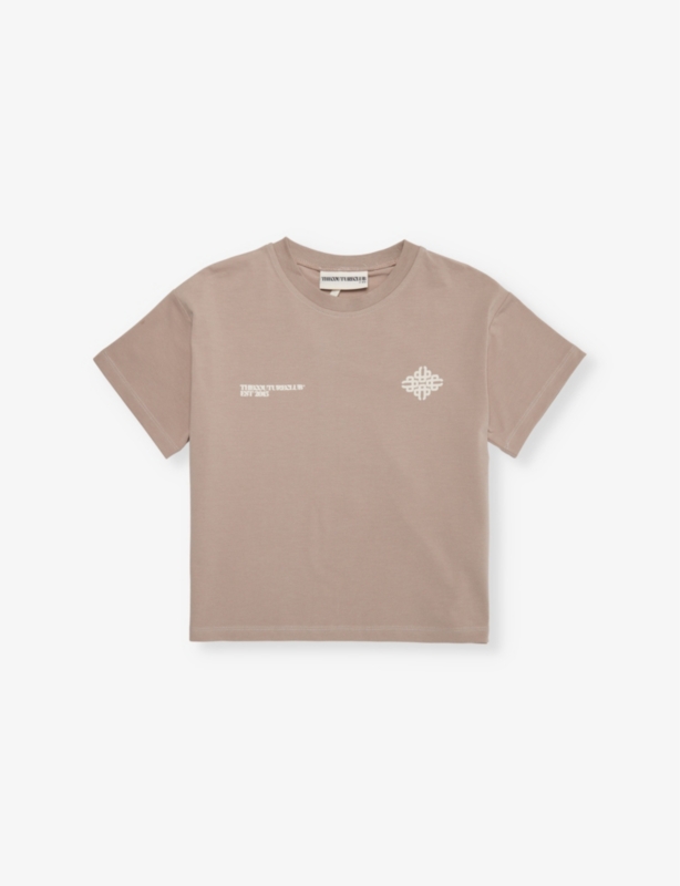 Brand-print short-sleeves stretch-woven blend T-shirt 1-8 years