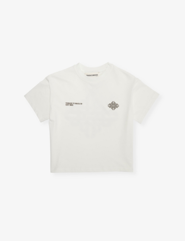 Brand-print short-sleeves stretch-woven blend T-shirt 1-8 years
