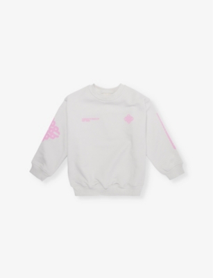 The Couture Club Kids' Emblem-print Round-neck Cotton-blend Sweatshirt 1-8 Y In Offwhite/pink