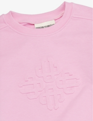 The Couture Club Embossed-branding Crew-neck Cotton-blend Sweatshirt 1-8 Years Pink In Pink
