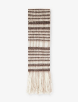Holzweiler Womens Brown Chk Aster Open Tassels Check-print Wool-blend Scarf In Brown Chk