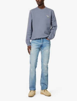 PS BY PAUL SMITH S BY PAUL SMITH MENS GREY ZEBRA-PRINT CREW-NECK REGULAR-FIT COTTON-BLEND SWEATSHIRT 