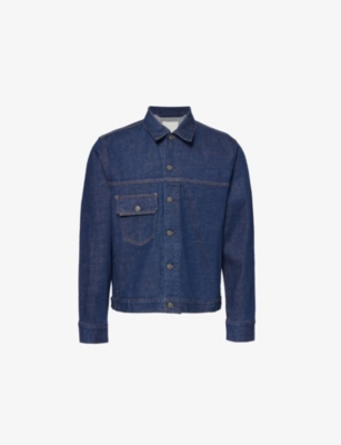 CITIZENS OF HUMANITY MENS CROSSHATCH (DK INDIGO) BOXY-FIT PATCH-POCKET STRETCH-DENIM JACKET 