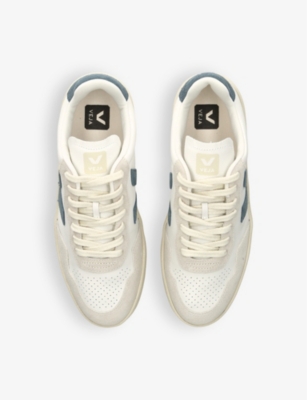 Shop Veja Mens  Men's V90 Logo-embroidered Low-top Leather Trainers In Blue/pal.c
