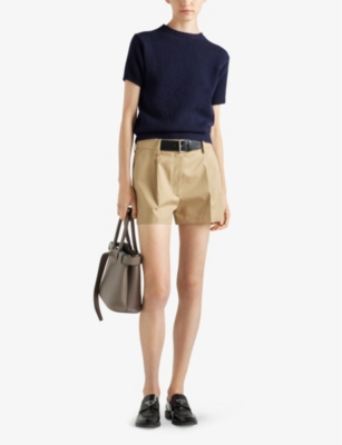Prada Cotton-twill Belted Shorts In Neutral
