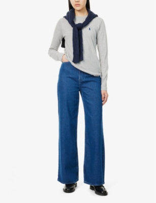 POLO RALPH LAUREN: Logo-embroidery long-sleeve cotton-jersey T-shirt