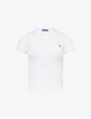 Polo Ralph Lauren Womens White Cable-knit Short-sleeves Cotton-knit Polo Shirt In White