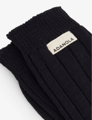 Adanola Womens  Chunky Ribbed Brand-patch Cotton-blend Crew Socks In Black