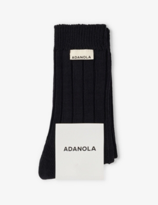 Adanola Womens  Chunky Ribbed Brand-patch Cotton-blend Crew Socks In Black
