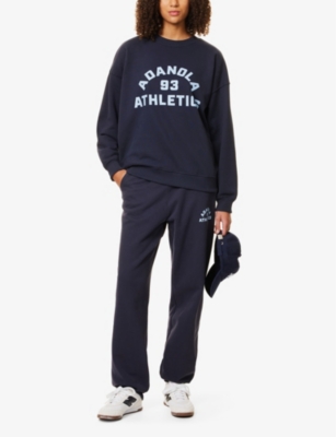 ADANOLA WOMENS NAVY BLUE/POWDER BLUE CAMPUS OVERSIZED ORGANIC-COTTON JERSEY SWEATSHIRT XL 